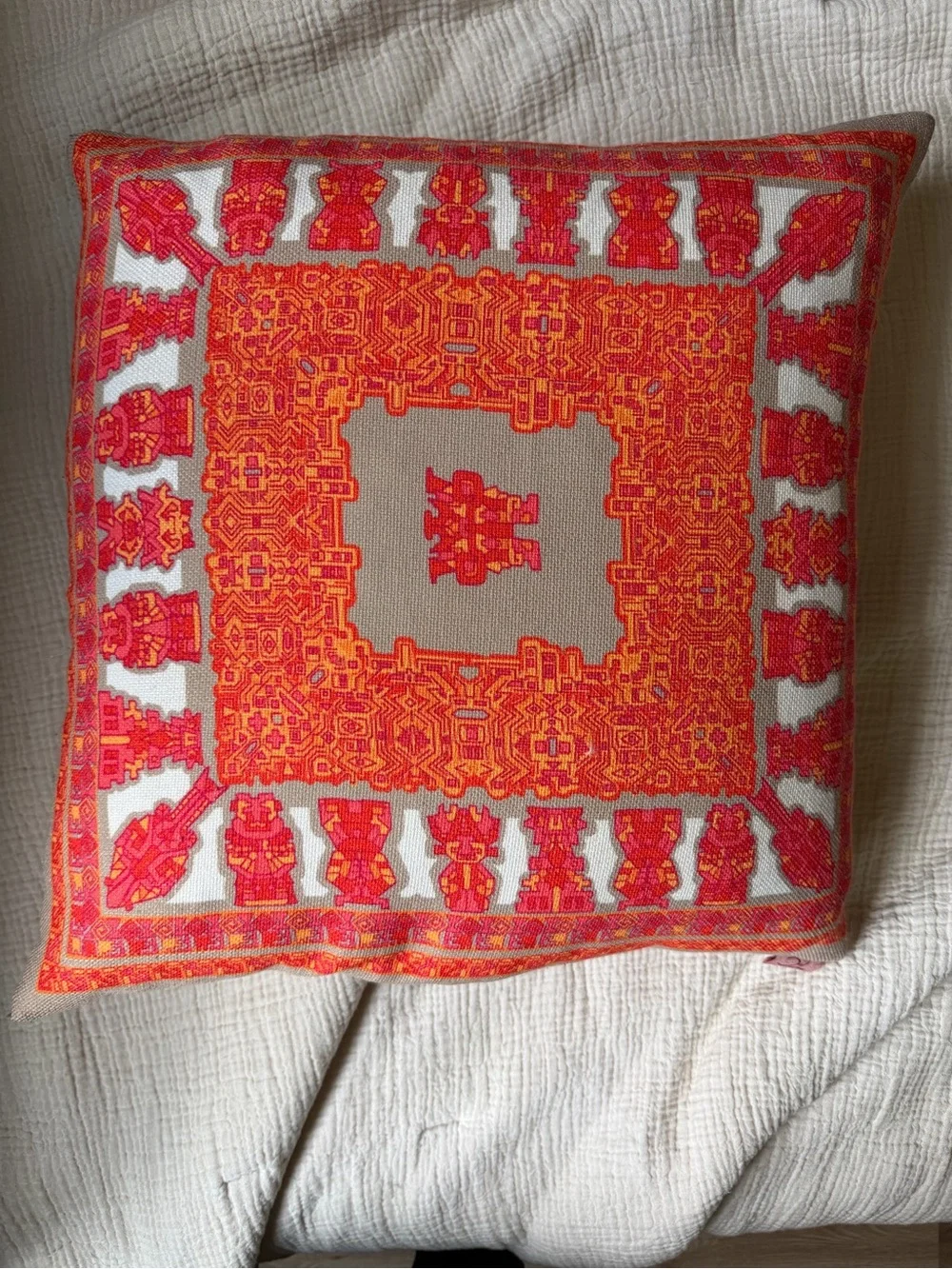 Set of four Decorative Throw Pillow covers - Coral- Grey- Orange-Pink Boho print